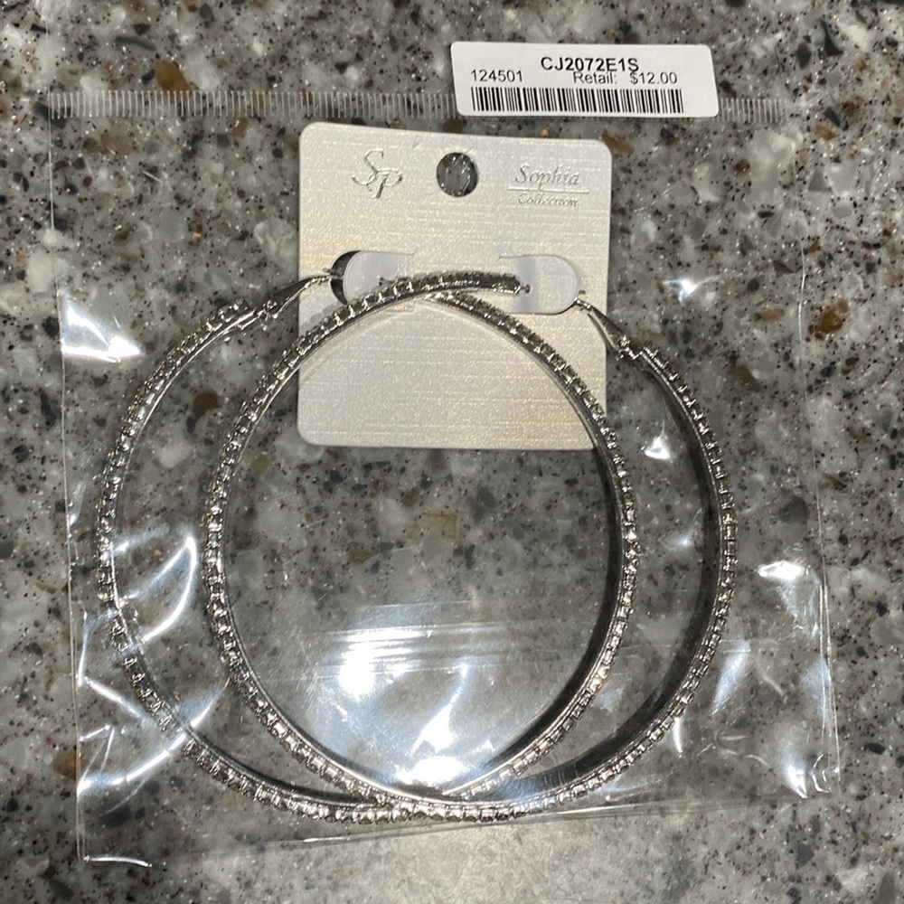 Sophia collection large 3” silver tone hoop earrings